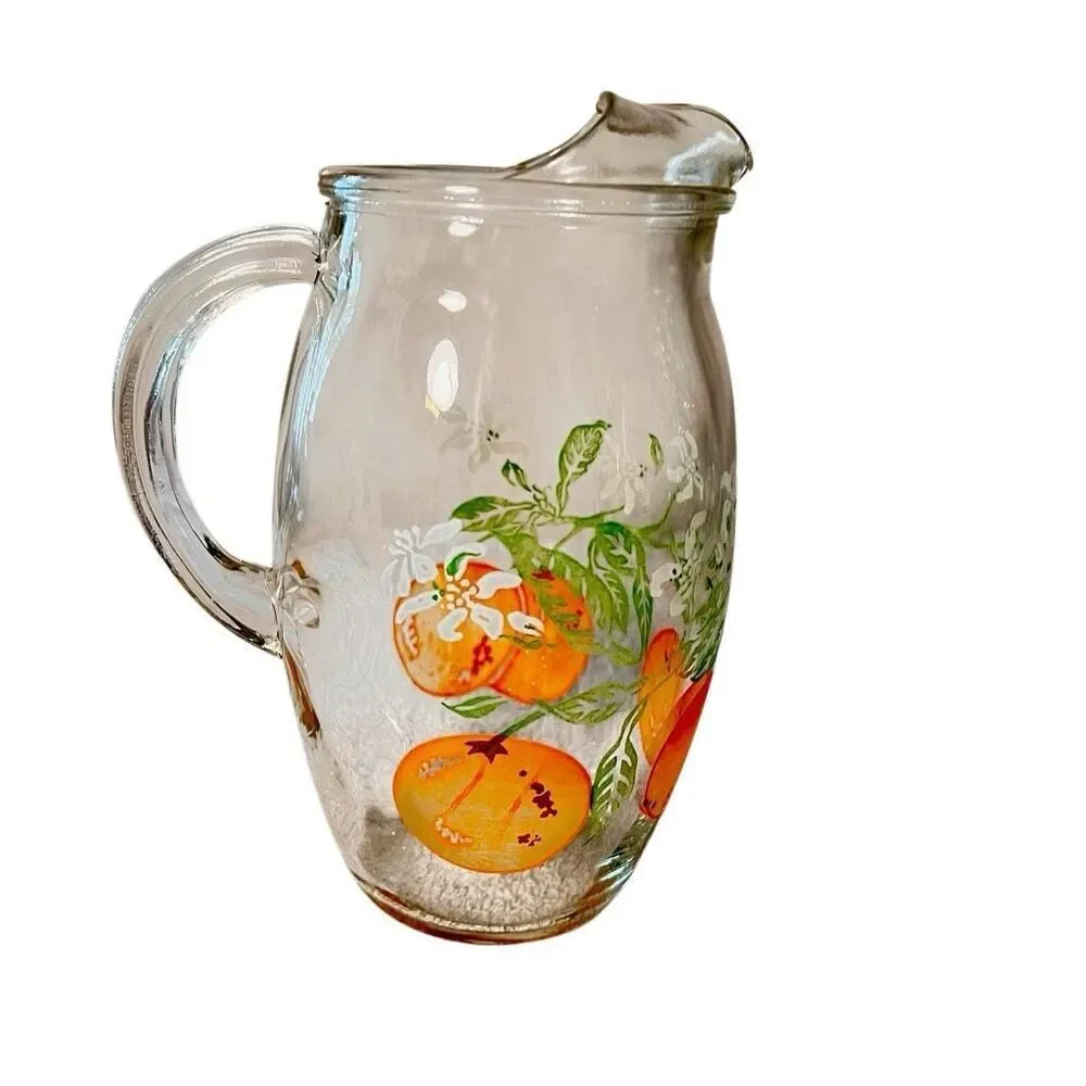 Vintage Orange Juice Glass Pitcher w/ Ice Lip ~ Retro 🍊